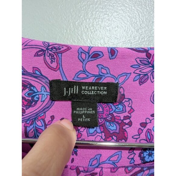 J. Jill Wearever Collection Stretch Knit Dress Petite Paisley Purple Pockets L P - Picture 8 of 16